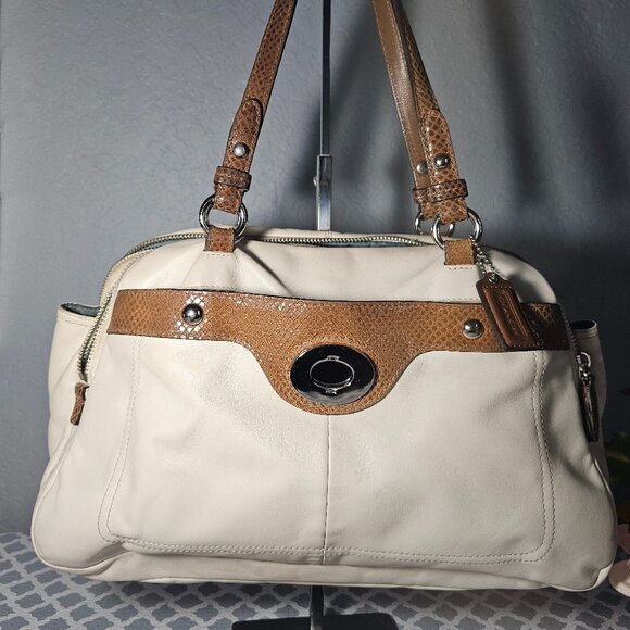 Coach Penelope 16529 Ivory Leather Handbag with Brown Snakeskin Trim – EUC - Picture 3 of 16